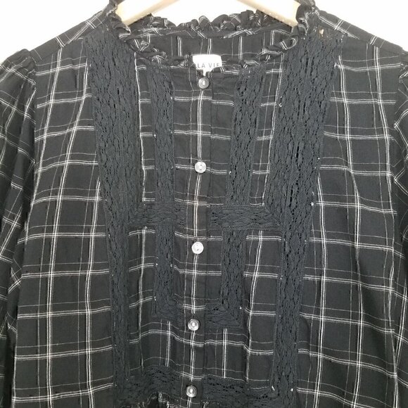 LA VIE Rebecca Taylor Plaid Dress with Pockets Black Size M - Picture 4 of 7